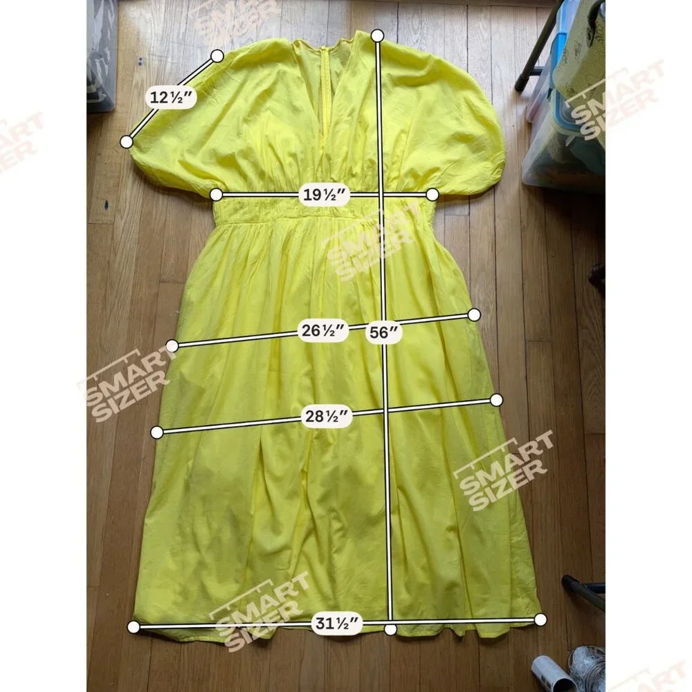 Banana Republic Size XL Yellow Lemon Candy Voile Elbow Sleeve V-Neck Midi Dress - Picture 3 of 16